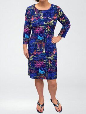 NWT Lulu B 3/4 Sleeve Travel Dress, Blue Multi | Size XS